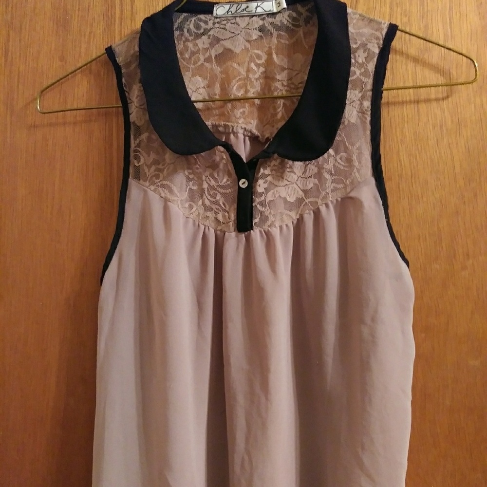 Chloe K medium lace/mesh tank top in dust pink